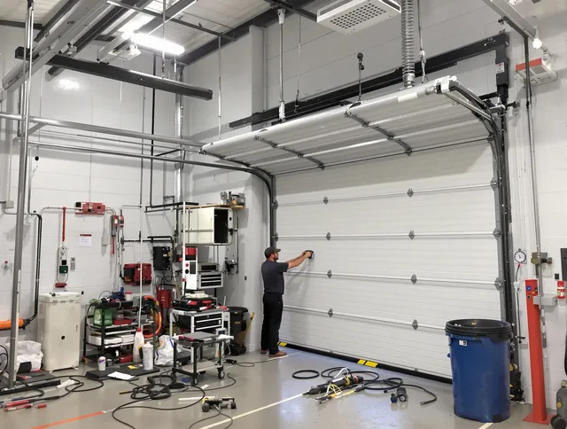 Alafaya Garage Door Repair certified technician performing commercial door repair at a Alafaya business facility