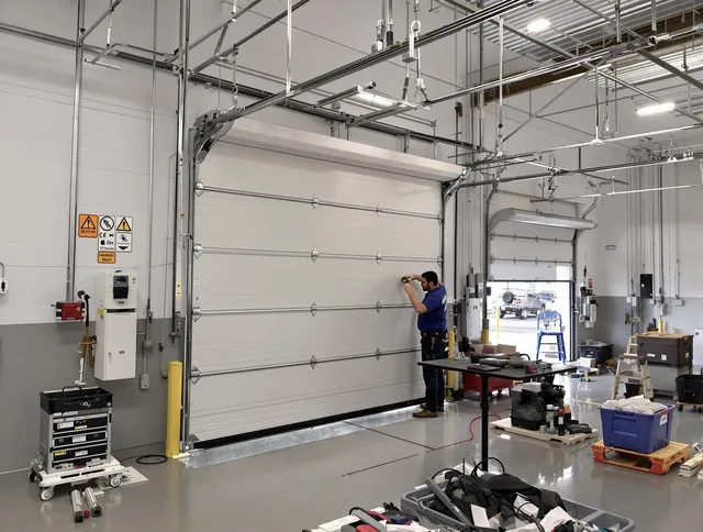 Commercial garage door repair being performed by Alafaya Garage Door Repair expert in Alafaya