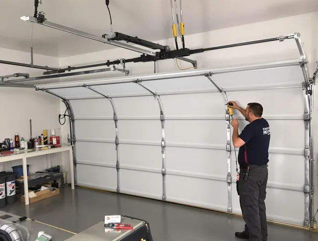 Alafaya Garage Door Repair certified technician performing overhead door system repair in Alafaya